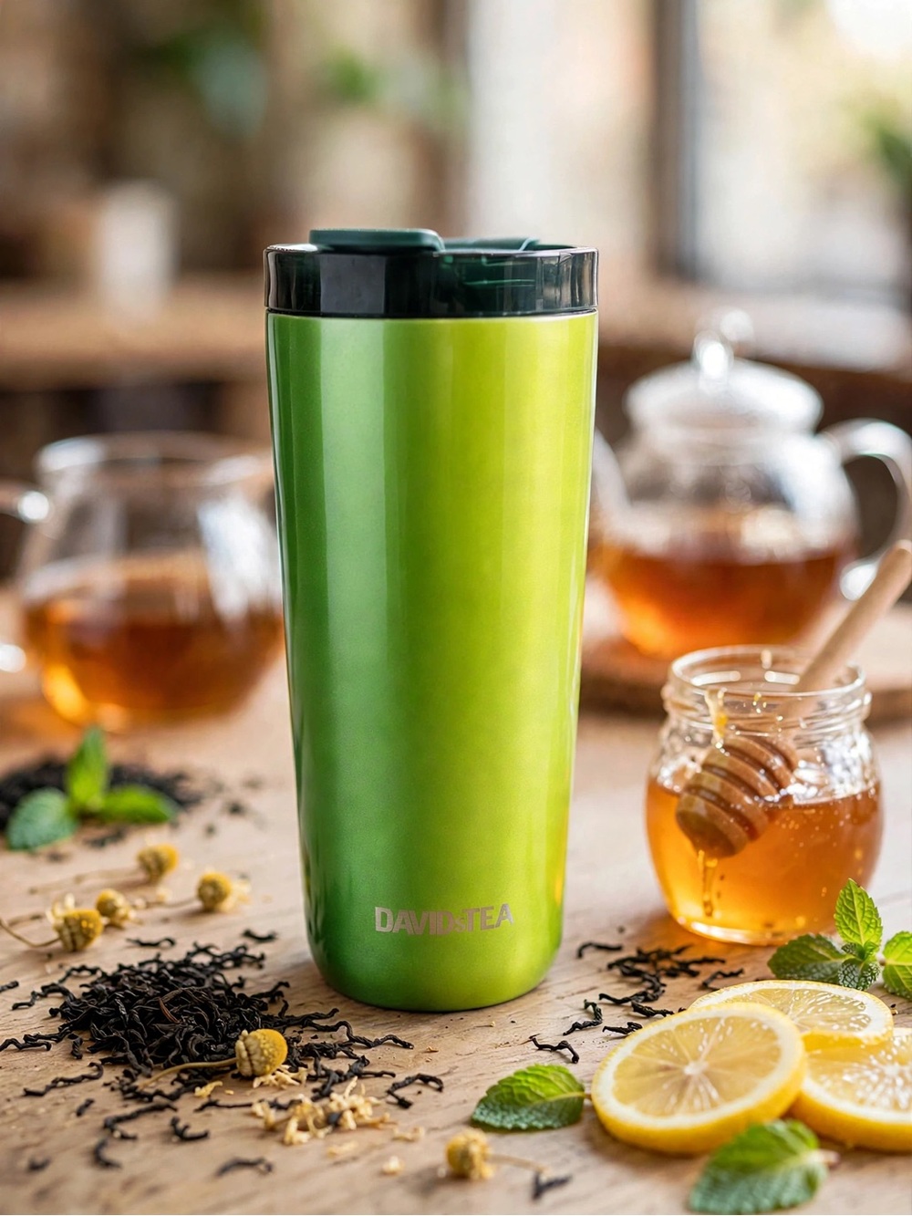 DAVIDsTEA Green Metallic Travel Mug